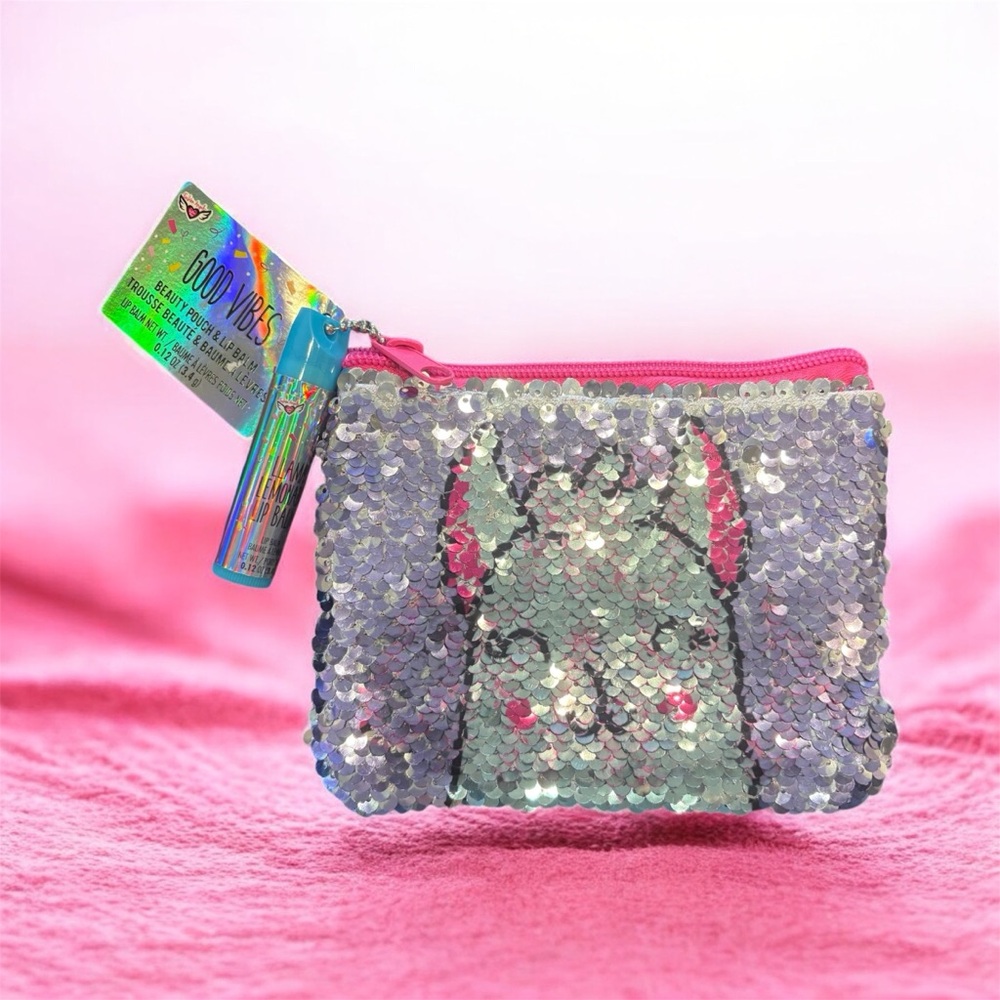 Sequin No Drama Llama pouch with lip balm